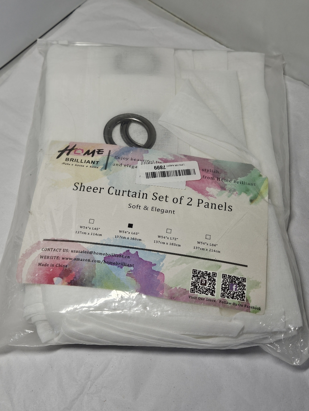 New NIP White Sheer Grommet Curtains Set of 2 Panels 54" x 63"